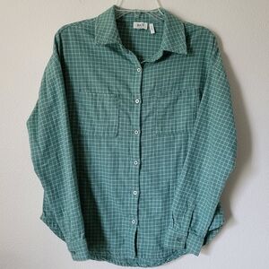 BKE Eased Flannel Button Up Flannel Teal Blue Green Lightweight